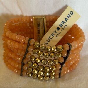 Lucky Brand Peach and Gold Multi-Row Beaded Bracelet